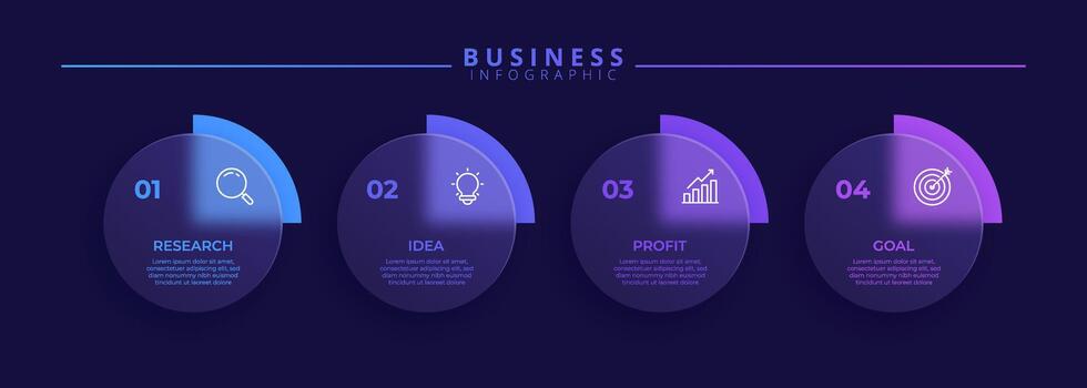 Infographic label design template featuring icons and four distinct steps. Ideal for process charts, presentation slides, workflow schemes, banners flow diagrams, and data visualizations vector