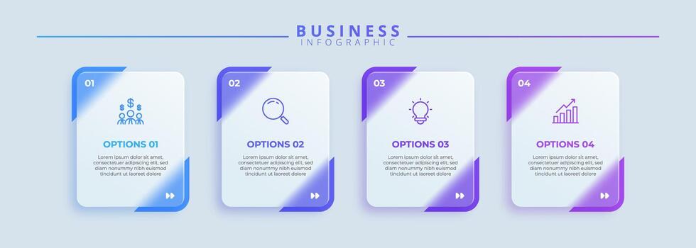 Design template for infographic labels with icons and 4 options or steps. Suitable for process diagrams, presentations, workflow, banners, infographic vector