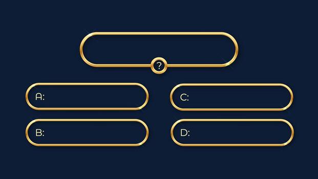 juego examen interfaz con elegante adornado en oro azul paneles para preguntas y respuestas clásico televisión espectáculo estilo diseño para trivialidades, educativo juegos, o interactivo social medios de comunicación vector
