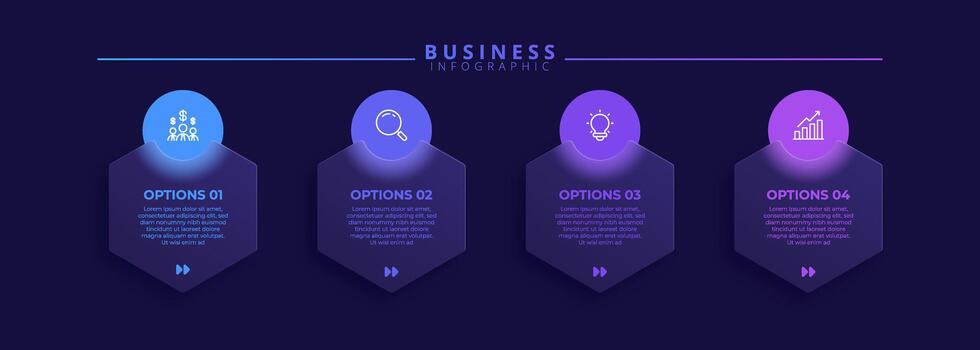 Infographic label design template featuring icons and four distinct steps. Ideal for process charts, presentation slides, workflow schemes flow diagrams, and data visualizations. vector