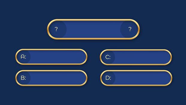 juego examen interfaz con elegante adornado en oro azul paneles para preguntas y respuestas clásico televisión espectáculo estilo diseño para trivialidades, educativo juegos, o interactivo social medios de comunicación cuestionarios vector