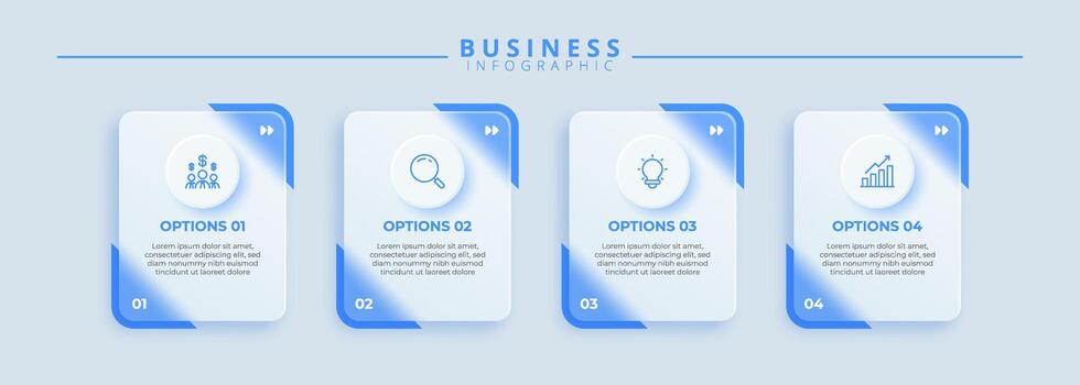 Design template for infographic labels with icons and 4 options or steps. Suitable for process diagrams, presentations, workflow, banners, infographics. vector