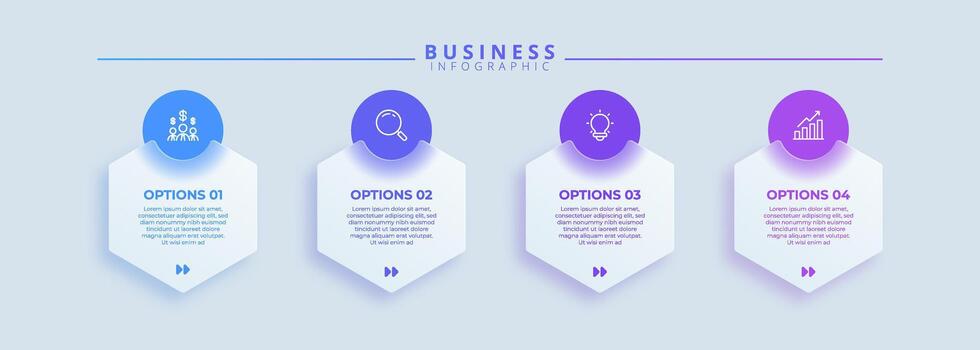 Infographic label design template with 4 options. Business process diagram with icons for presentation, banner, or workflow layout. vector