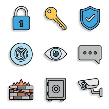 Icons representing security and safety measures vector