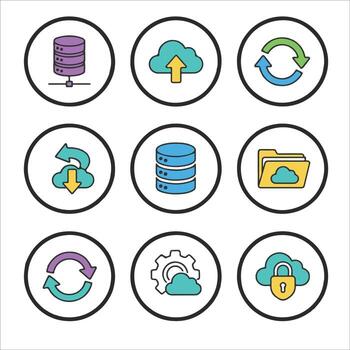 vistoso nube informática y datos administración íconos conjunto vector