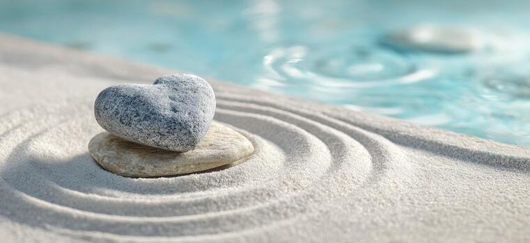 corazón conformado Roca en arena con ondas y agua antecedentes foto