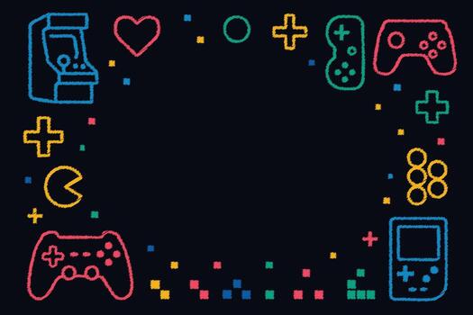 Neon game controller border on dark background vector
