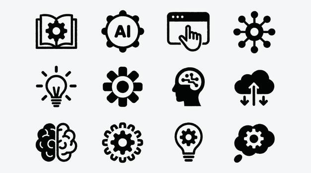 artificial inteligencia conceptos y tecnología íconos exhibiendo moderno máquina aprendizaje vector