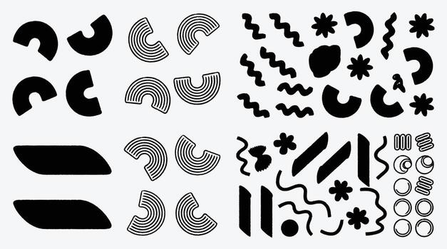 Various Pasta Shapes Illustration in Black and White Style Design vector