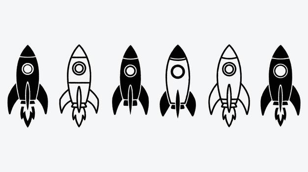Rockets in a row launch to success minimal icon concept vector