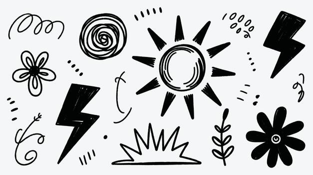 Doodle Sketch Pattern Featuring Abstract Elements Sun Flowers and Lightning vector