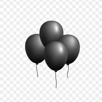 Group of Black isolated balloon with glossy surface and short string for celebration or invitation and sale promotion design vector