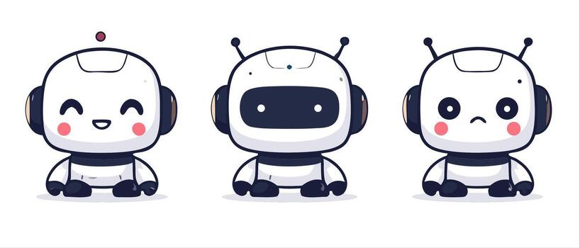 conjunto de linda robot caracteres en diferente expresiones vector