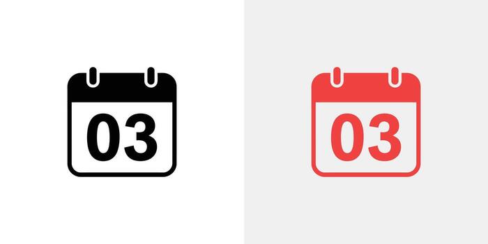 Black and Red Calendar Icon Set Showing the Third Day on a White Background vector