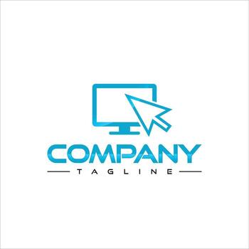 Computer company logo with gradient blue color vector