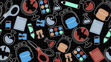geanimeerd schrijfbehoeften patroon Aan zwart achtergrond, naadloos lus voor creatief aan het leren concepten video