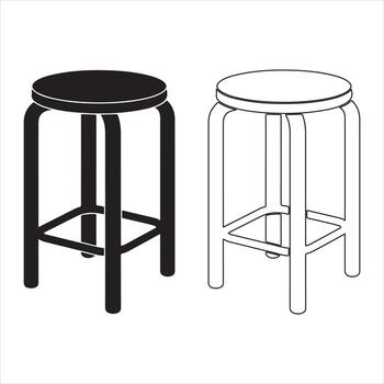 art of two stools, one in black silhouette and one in outline set and bundle silhouette art design vector