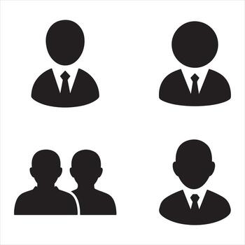 art of four black user icons representing individuals and a group set and bundle silhouette art design vector