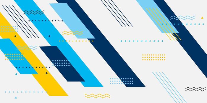 Dynamic Geometric Pattern with Diagonal Stripes and Shapes in Blue and Yellow. vector