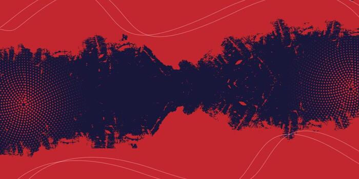 Abstract Red and Navy Grunge Halftone Background with Wavy Lines. vector