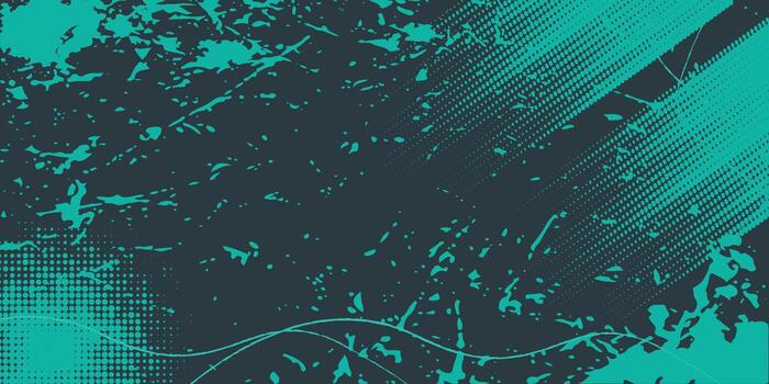 Abstract Teal Grunge Texture with Halftone Dots and Splatter Design. vector