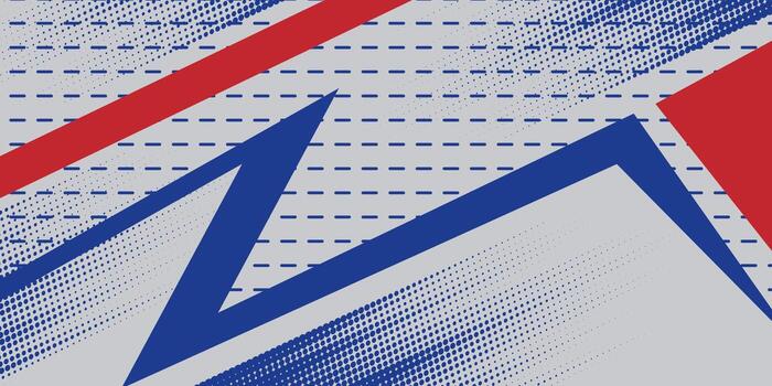 Abstract Geometric Pattern with Red and Blue Shapes on Gray Background. vector