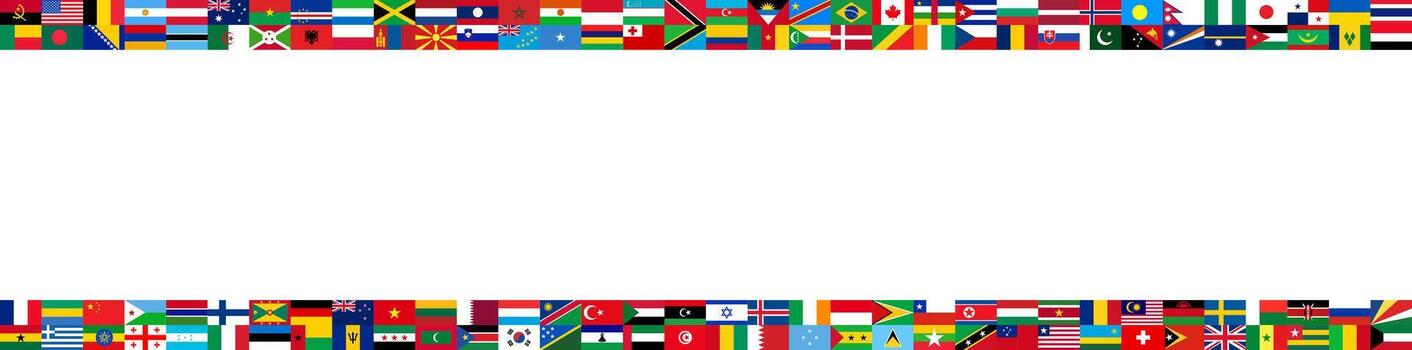 International Flags Border Design. Diverse Countries and Nations flag Banner for Global Unity and Multicultural Themes. world popular all flag vector