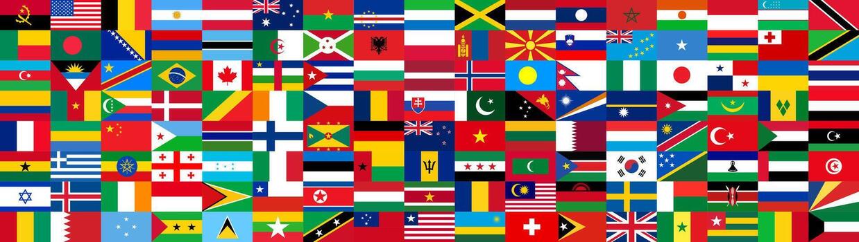 Diverse World Flags Grid Background or banner design set. Comprehensive Collection of International Country Banners for Global Themes Geography flag design. world all popular flag pattern background. vector