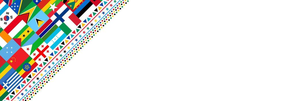 International Flags Border Design. Diverse Countries and Nations flag Banner for Global Unity and Multicultural Themes. world popular all flag horizontal banner. vector