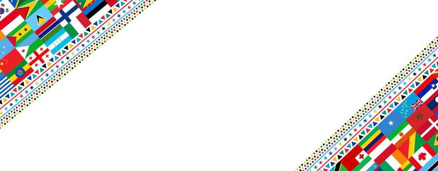 International Flags Border Design. Diverse Countries and Nations flag Banner for Global Unity and Multicultural Themes. world popular all flag horizontal banner or background. vector
