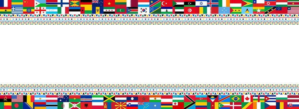 International Flags Border Design. Diverse Countries and Nations flag Banner for Global Unity and Multicultural Themes. world popular all flag horizontal banner vector