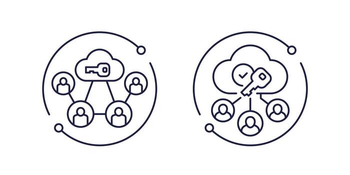 Encryption, personal data in cloud line icons vector