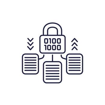 data encryption line icon with documents vector