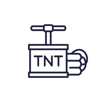 TNT explosive icon, dynamite with detonator line vector