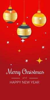 Christmas tree decorations on a red background. Christmas and New Year design. Vertical greeting card for web and print design. vector