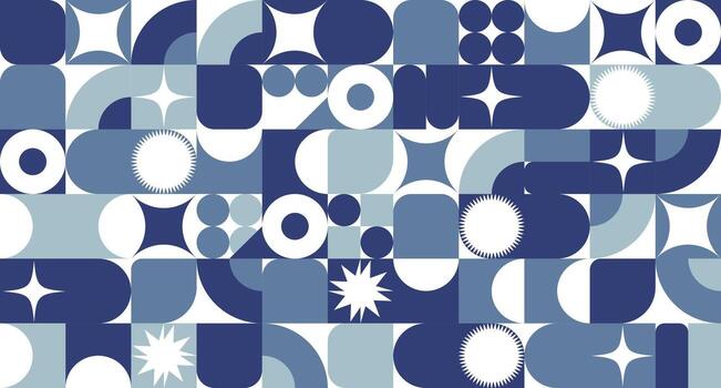 Geometric seamless pattern in Swiss style. Blue abstract monochrome background. vector