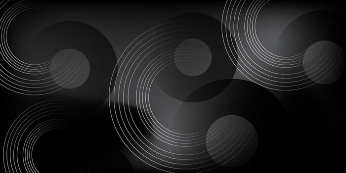 Abstract geometric black background with gradient circles. Modern black and gray gradient rings. vector