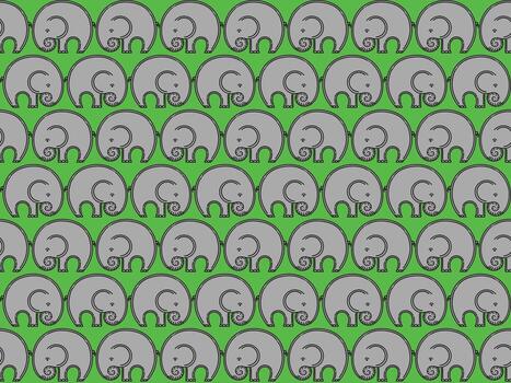 Pattern drawing of an elephant on a green background. vector