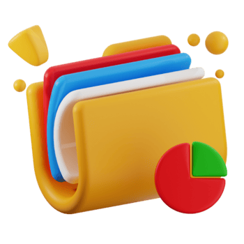 3d ilustración de datos carpeta con tarta gráfico png