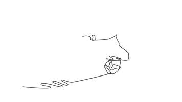 animato se stesso disegno di continuo linea disegnare persona indossare occhiali e felpa con cappuccio è snowboard, intaglio profondo, Basso girare con uno mano raggiungendo fuori, dinamico equilibrio. pieno lunghezza singolo linea animazione video