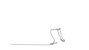 Animated self drawing of continuous line draw attractive young ballerina in a graceful, dynamic traveling step, with arms extended in a fluid and expressive motion. Full length single line animation video