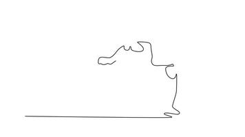 Animated self drawing of continuous line draw attractive Sumo wrestler balancing on one leg with the other raised high in ritualistic Shiko movement, unexpected balance. Full length one line animation video