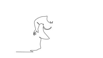 animerad själv teckning av kontinuerlig linje dra stor sumo brottare i en låg, djup huka, händer på hans knän, i de shikiri hållning innan slutlig avgift av de match. full längd enda linje animering video