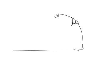 animerad själv teckning av kontinuerlig linje dra stor sumo brottare i hopkrupen startande placera, hand nå mot de jord, beredskap innan de match börjar. full längd enda linje animering video