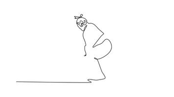 själv teckning animering av enda linje dra två massiv sumo brottare låst i en låg, framåtlutad brottas, kraftfull första krock och kamp för inflytande. kontinuerlig linje. full längd animerad video