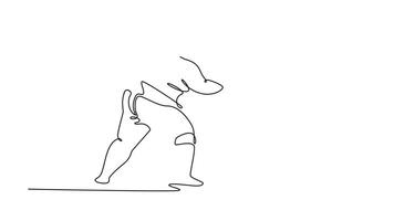 Animated self drawing of continuous line draw two massive Sumo wrestlers locked in a fierce, pushing match, one delivering forceful open-hand strike to opponent's face. Full length one line animation video