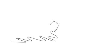 selbst Zeichnung Animation von Single Linie zeichnen Snowboarder Carving Wende mit niedrig, geduckt Haltung und breit Waffen zum Gleichgewicht, dynamisch fließen von das Winter Sport. kontinuierlich Linie ziehen. voll Länge animiert video