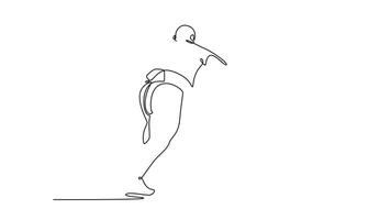 själv teckning animering av enda linje dra två massiv sumo brottare låst i närvaro omfamning, gripande varje Övrig bälten i våldsam kamp för kontrollera. kontinuerlig linje. full längd animerad video