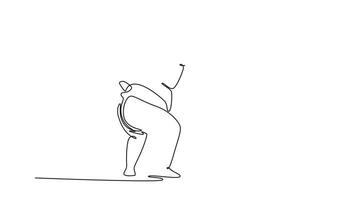 själv teckning animering av enda linje dra två massiv sumo brottare låst i närvaro omfamning, kämpar våldsamt för inflytande till Kör kasta eller hiss. kontinuerlig linje. full längd animerad video