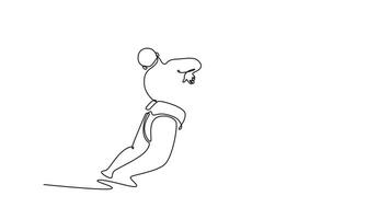 animerad själv teckning av kontinuerlig linje dra två massiv sumo brottare låst i en kamp, med ett leverera en kraftfull, öppen hand strejk till de motståndare huvud. full längd ett linje animering video